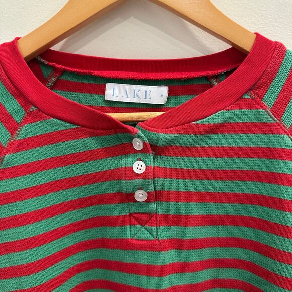 Lake Pajamas Waffle Henley Joggers Mistletoe Red Green Stripe Holiday Christmas - Picture 3 of 14